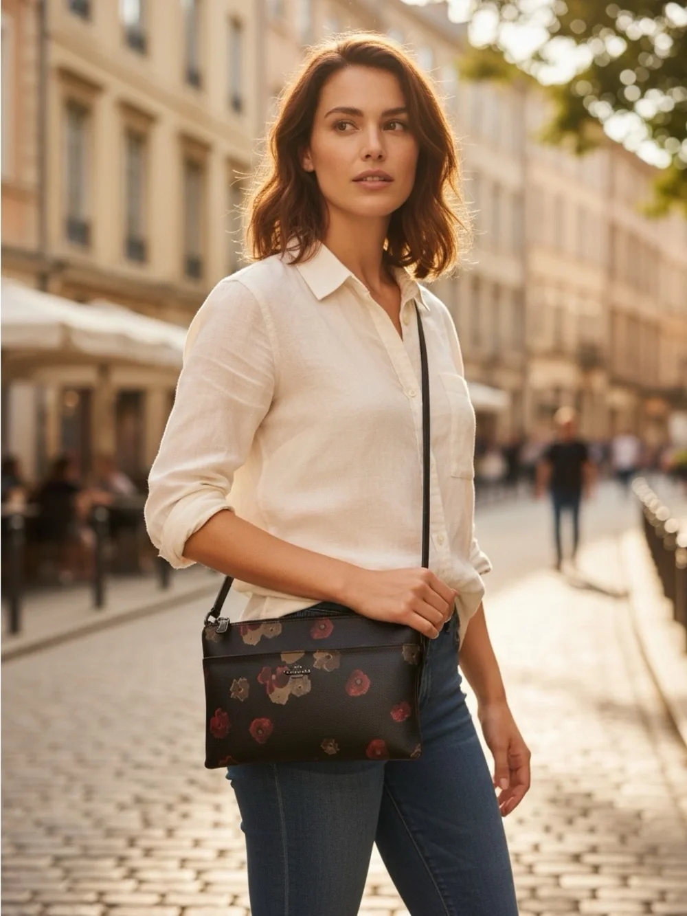 COACH Vintage Cherry Blossom Floral Pop E/W Crossbody Bag w/ Matching Wristlet